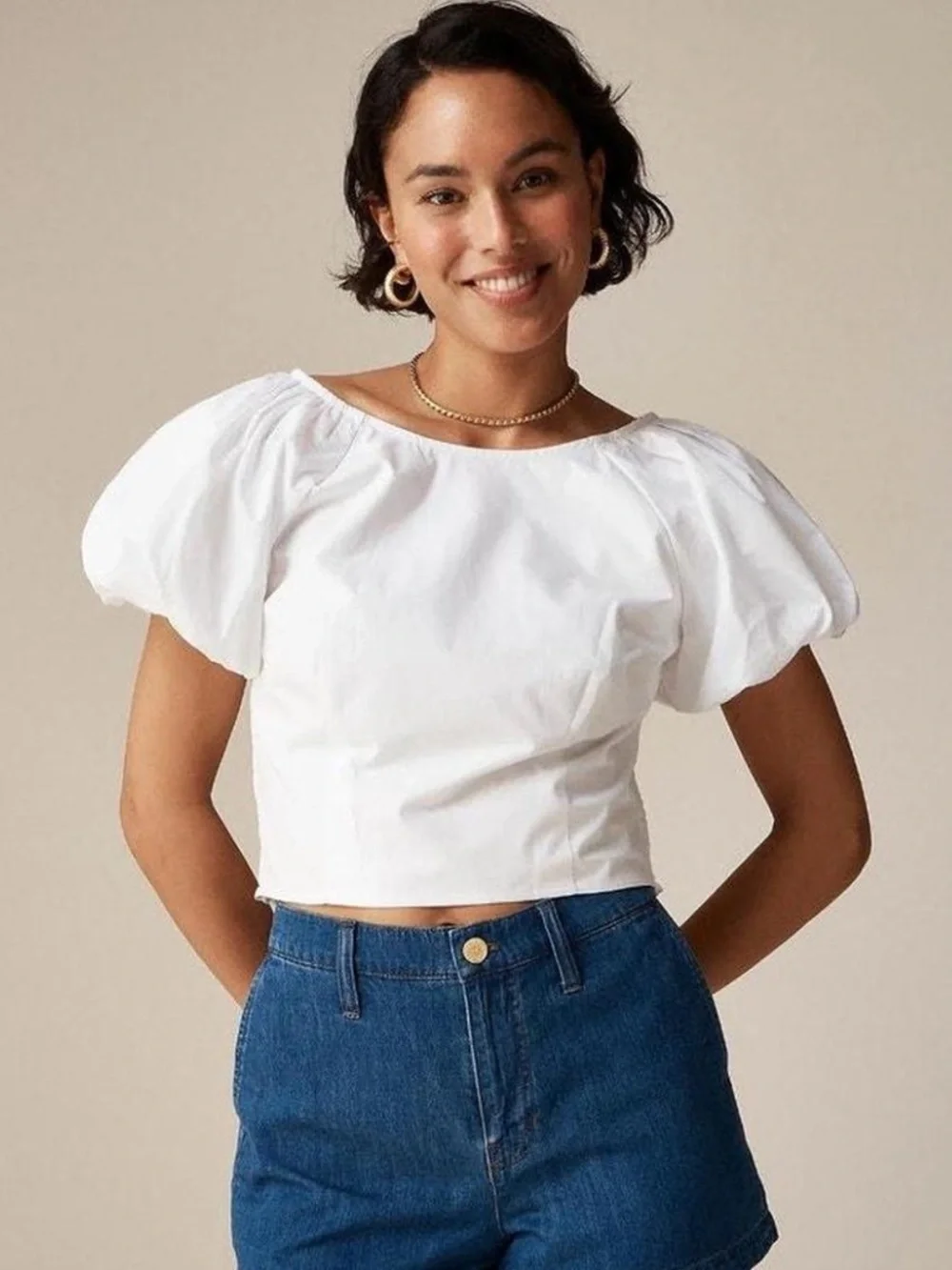 J.CREW ~ Fitted puff-sleeve top 100% cotton Size 2